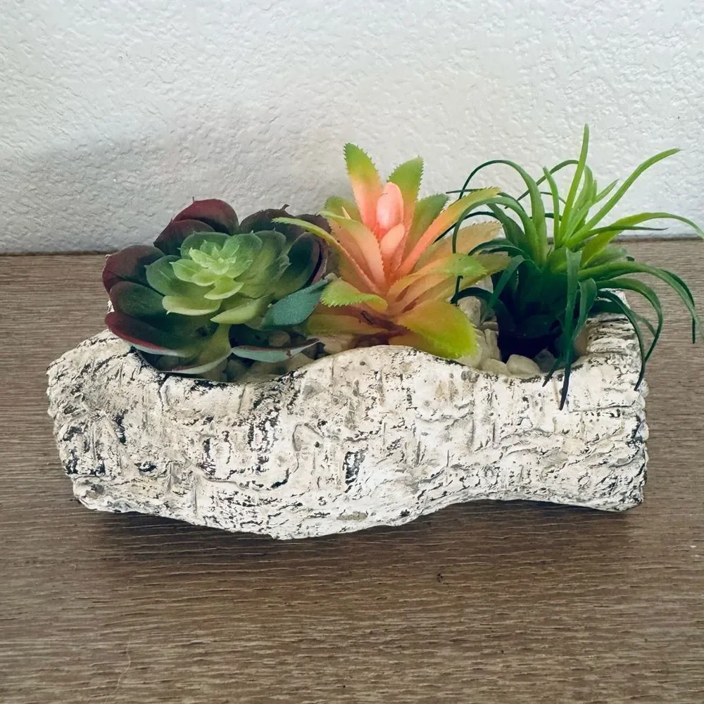 Succulent Stone Log Planter Floral Plant Arrangement